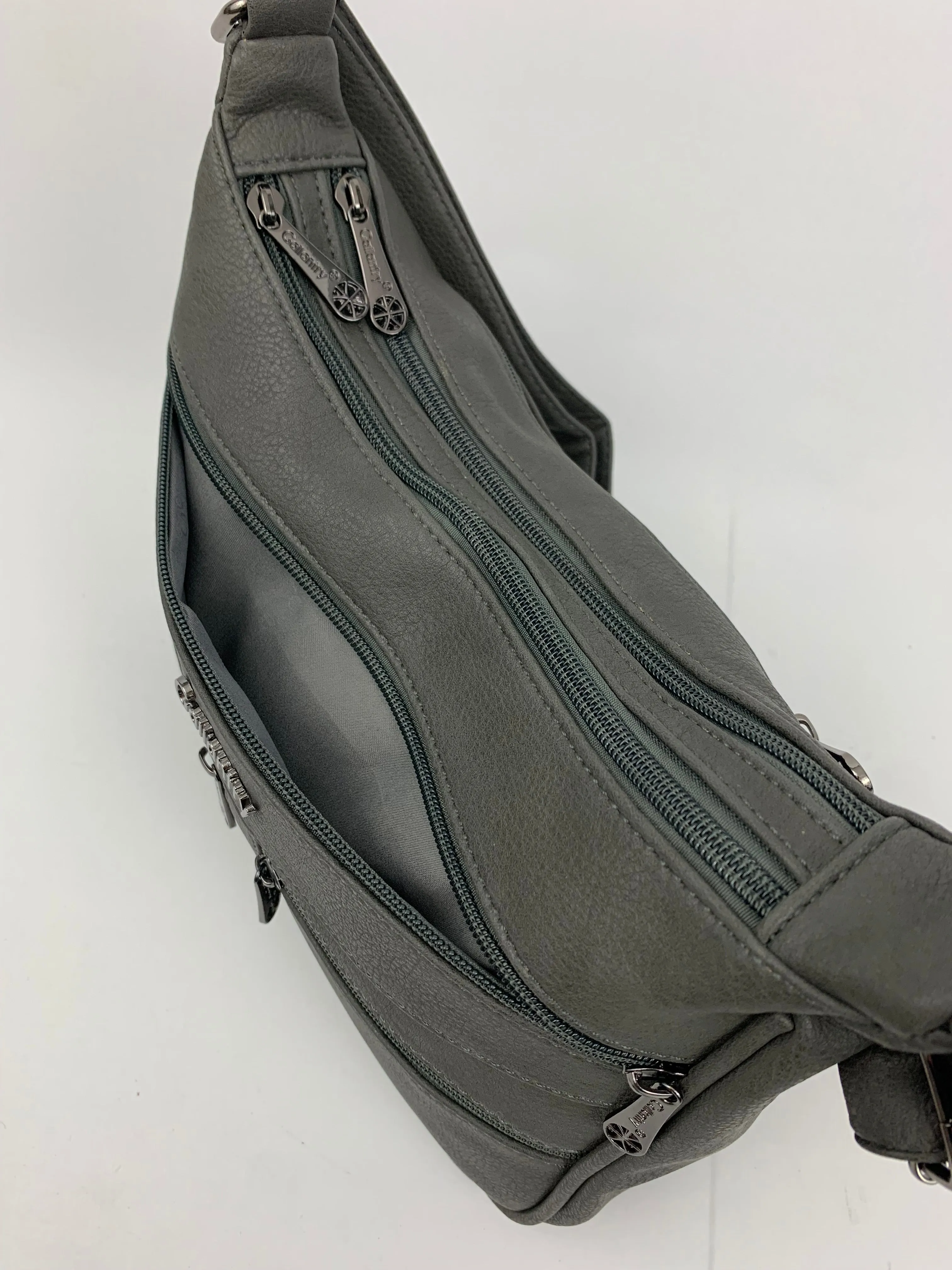 ROTTERDAM DARK GREY- soft faux leather crossbody multi-pocket medium size bag