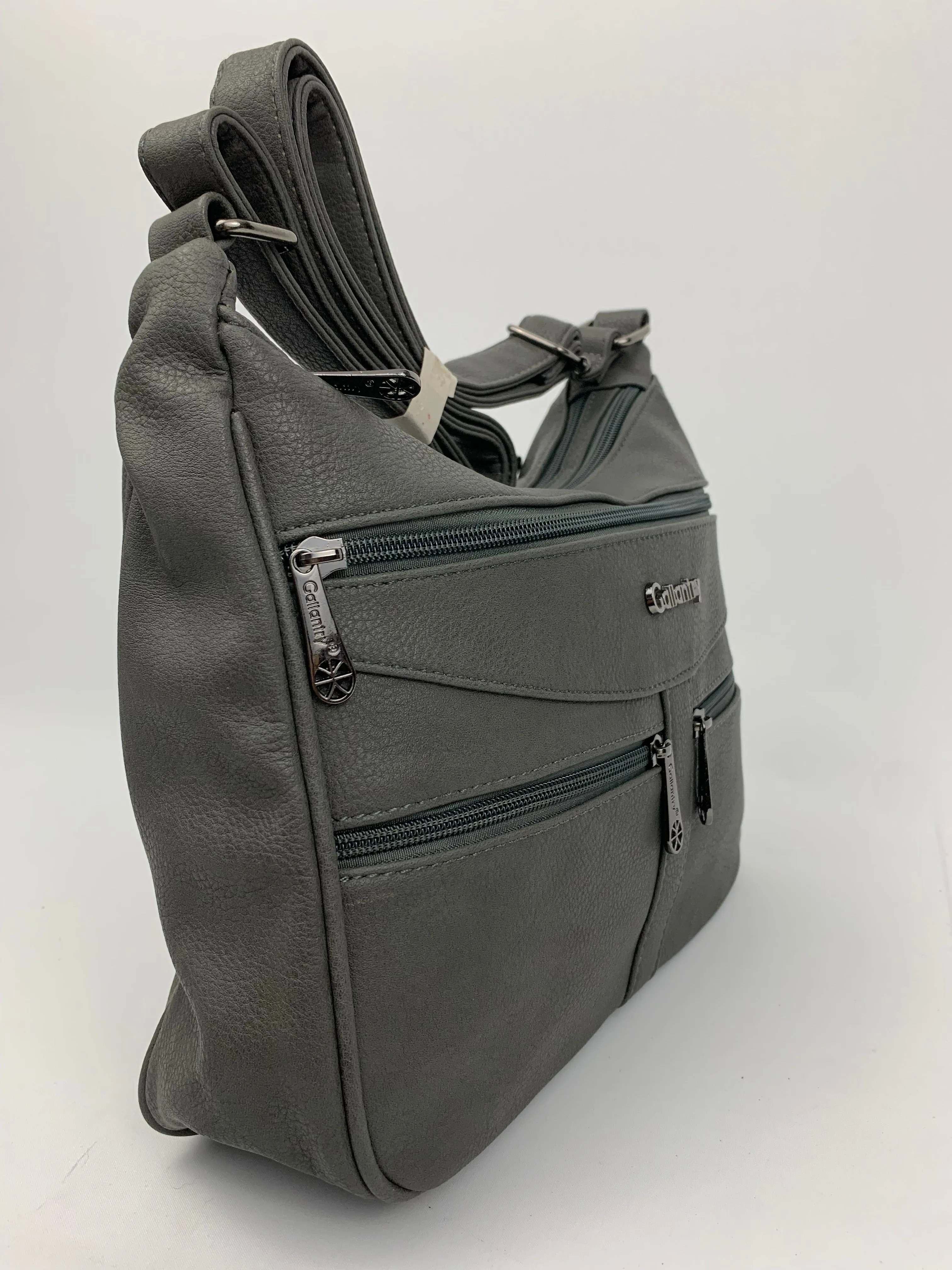 ROTTERDAM DARK GREY- soft faux leather crossbody multi-pocket medium size bag
