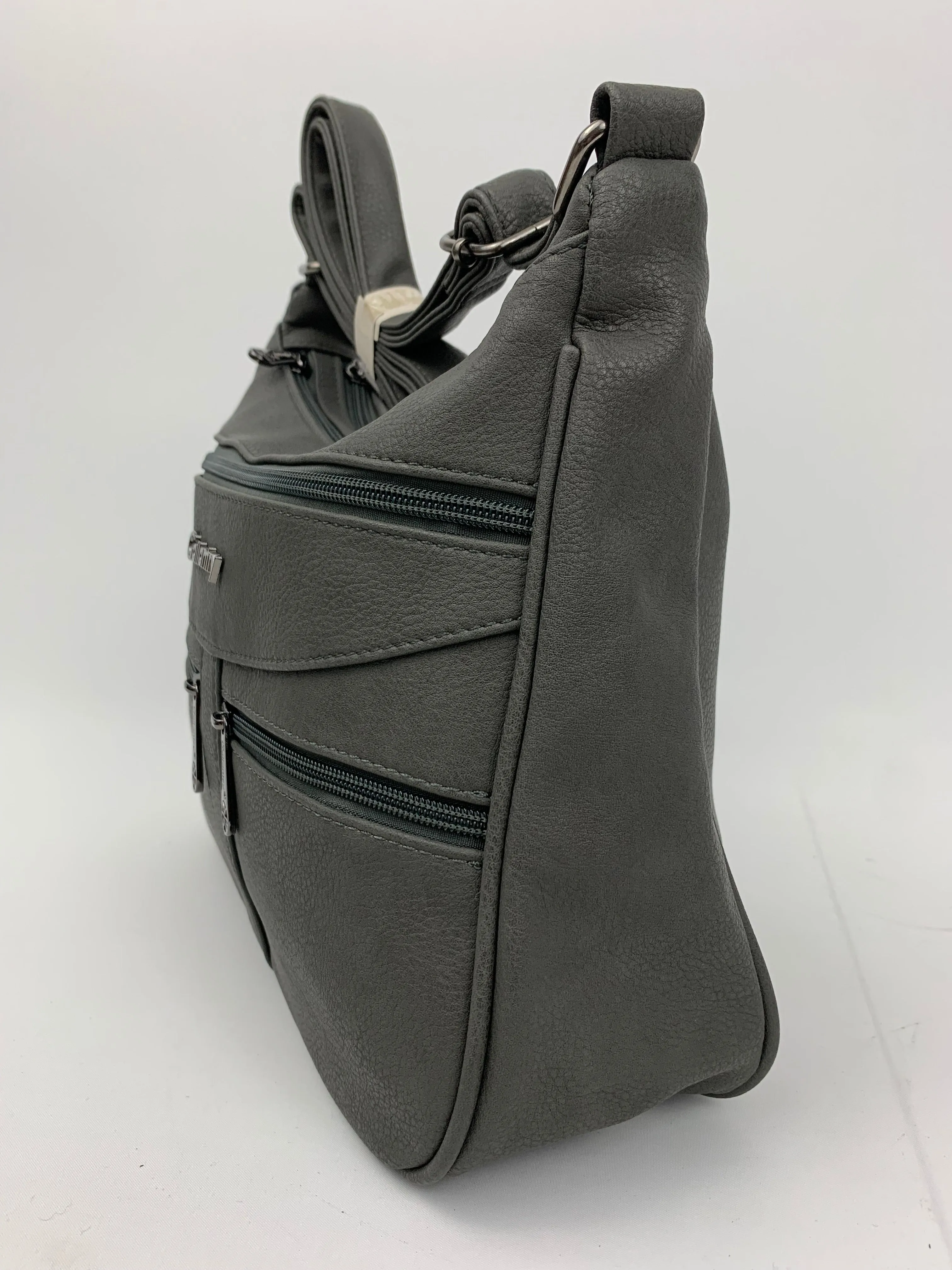 ROTTERDAM DARK GREY- soft faux leather crossbody multi-pocket medium size bag