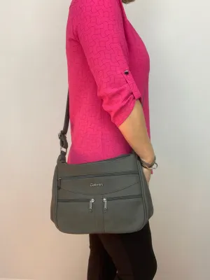 ROTTERDAM DARK GREY- soft faux leather crossbody multi-pocket medium size bag
