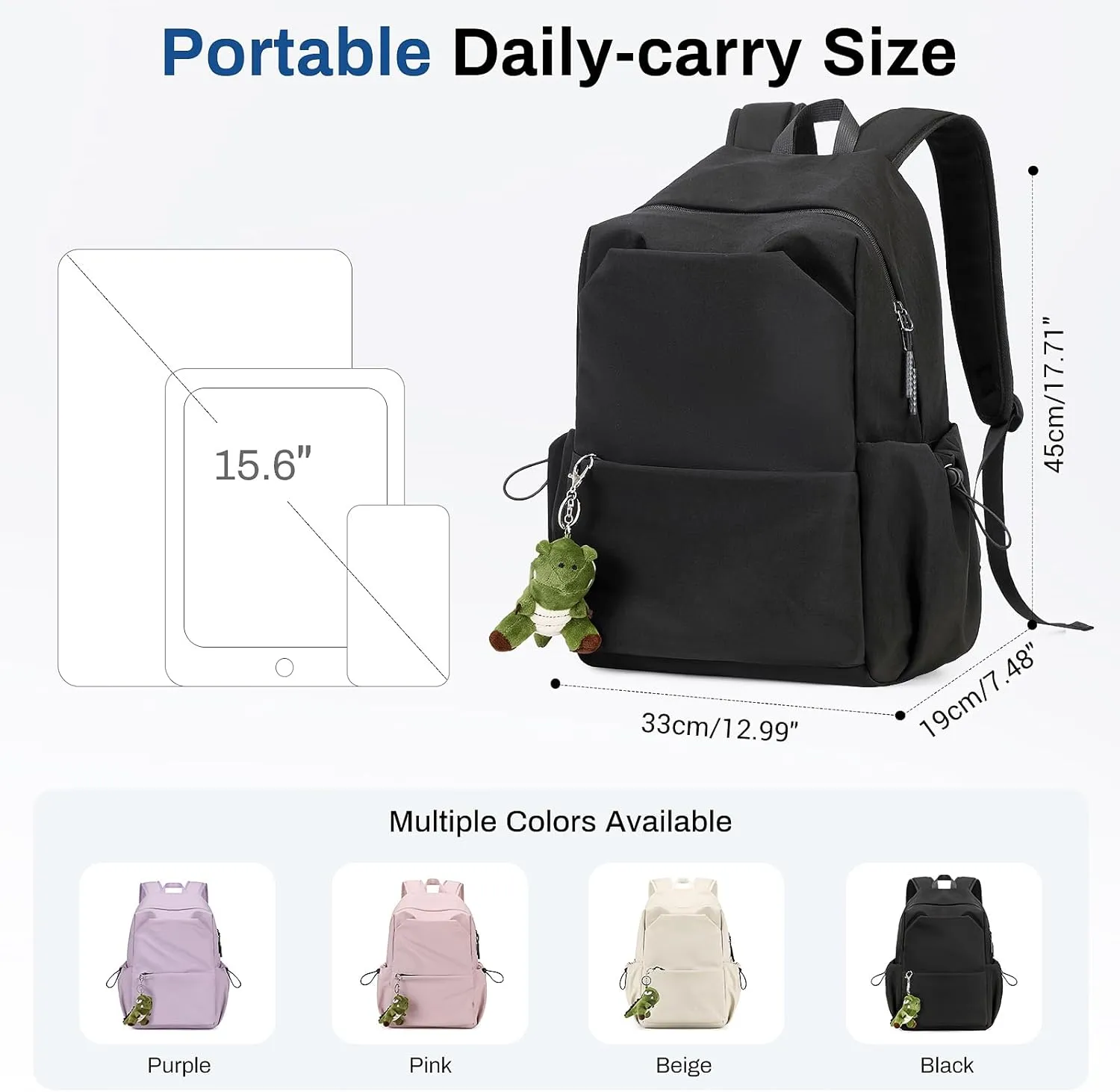 School Backpack for Teens, Lightweight School Bags for Girls Boys Bookbag Casual College Backpack with Furry Doll, Black