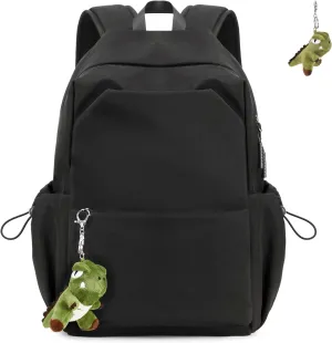 School Backpack for Teens, Lightweight School Bags for Girls Boys Bookbag Casual College Backpack with Furry Doll, Black