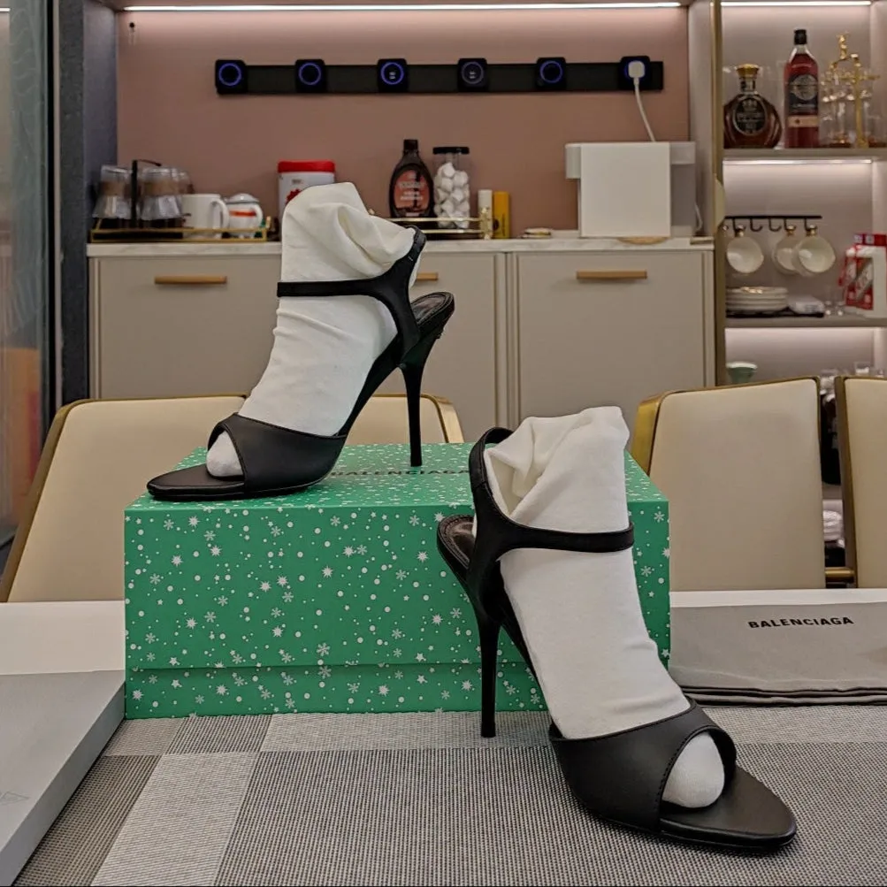 Season clearance HIGH IN HEEL BLACK Balanciaga All-inclusive selection STRAPPY TOE OPEN CALFSKIN