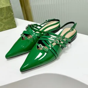 Secure transactions GLOSSY STRAPPY Cross-border shipping FLAT CALFSKIN GREEN SLINGBACK Gucci EMERALD IN