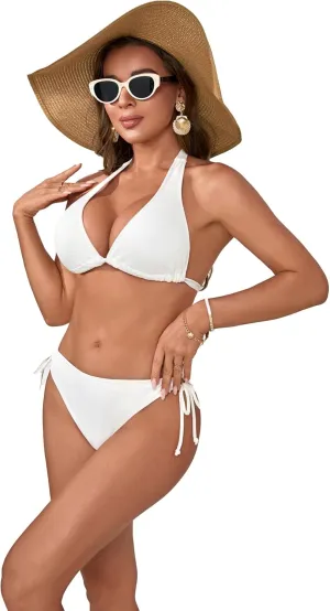 Sexy Bikini Sets for Women Two Piece Swimsuit - String Triangle Bikini Cheeky Boho Gold Brazilian Style Low Rise