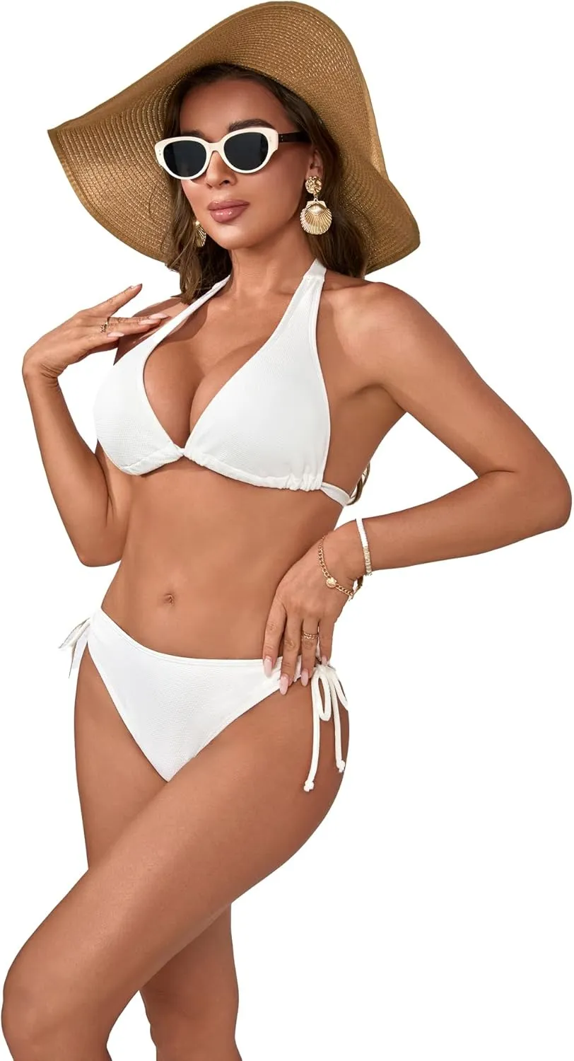 Sexy Bikini Sets for Women Two Piece Swimsuit - String Triangle Bikini Cheeky Boho Gold Brazilian Style Low Rise