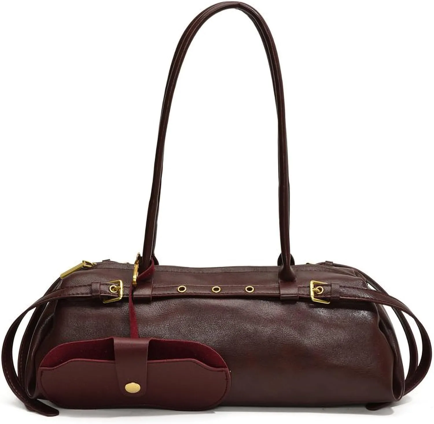Shoulder Bag for Women with Belt Decoration,Retro Swing Zip Handbag - Top Handle Hobo Purse for Work/Travel/Shopping