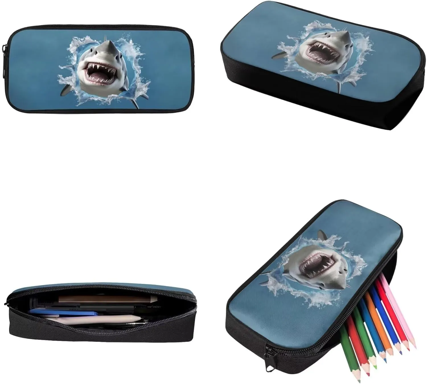 Showudesigns Cool Shark Boys School Bags With Lunch Box Set, Kids Backpack Lunchbag Pencil Case Primary Elementary Kindergarten School Book Bags 17inch Teen School Bag Casual Daypack Blue