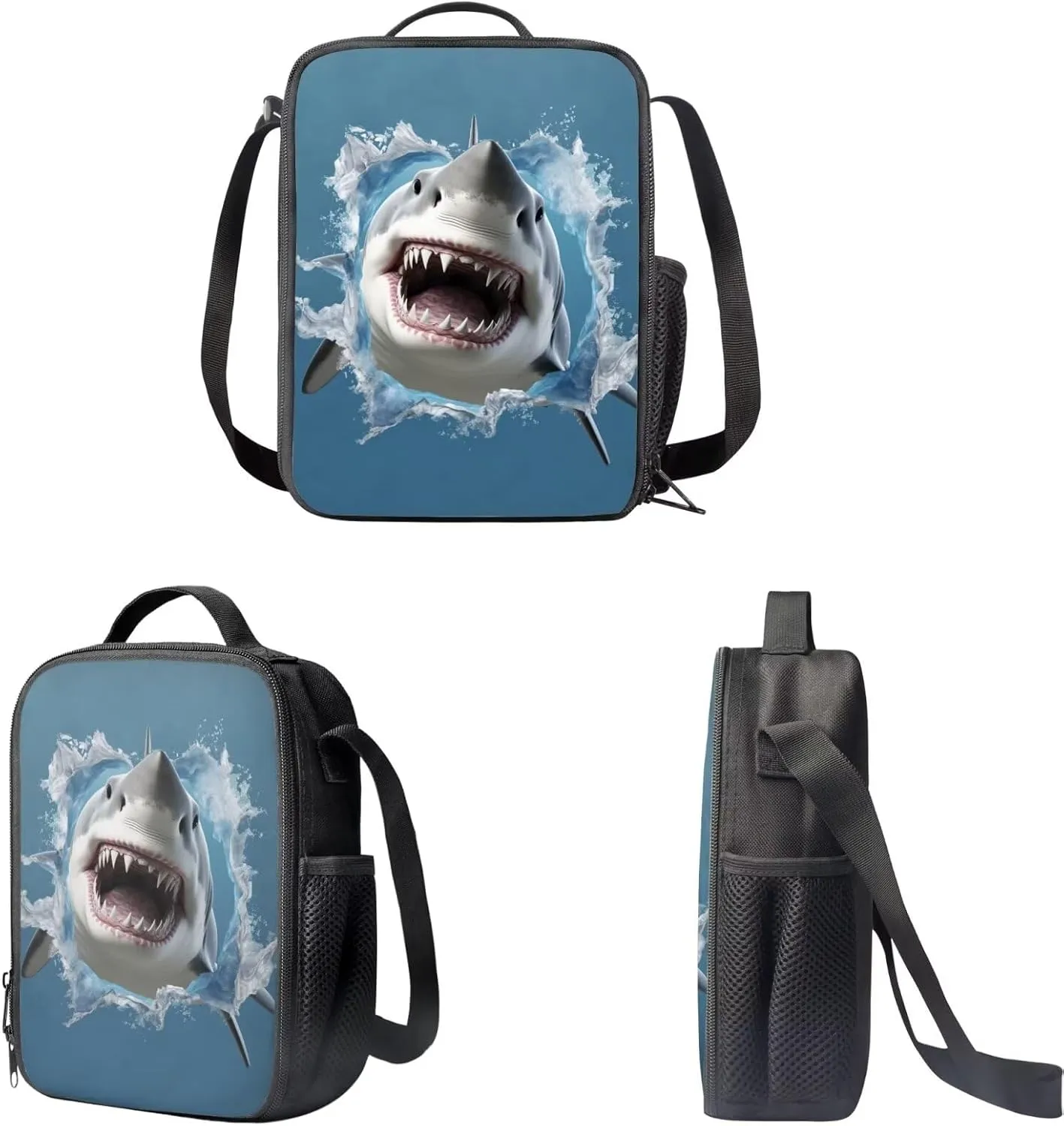 Showudesigns Cool Shark Boys School Bags With Lunch Box Set, Kids Backpack Lunchbag Pencil Case Primary Elementary Kindergarten School Book Bags 17inch Teen School Bag Casual Daypack Blue