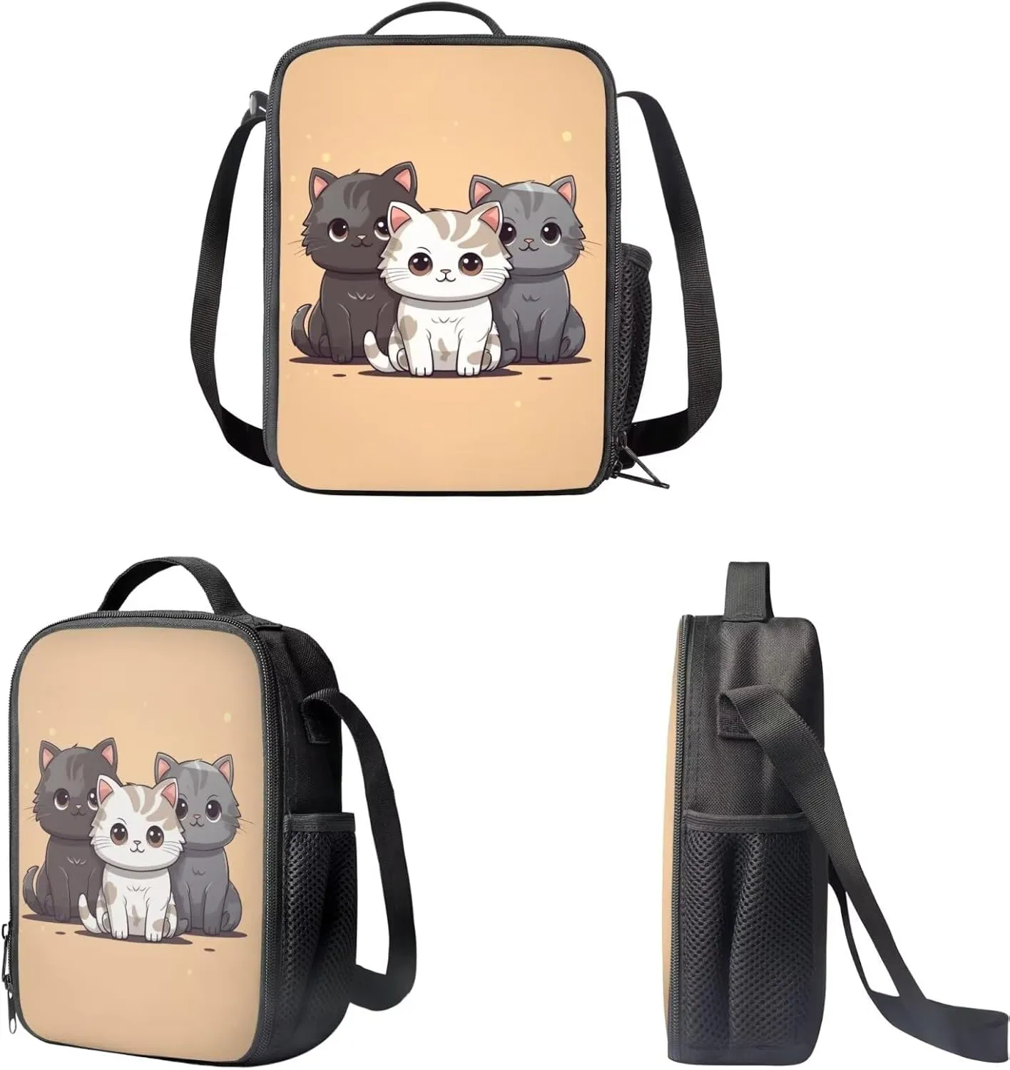 Showudesigns Cute Cat School Bag With Lunch Bag for Girls 7-10/10-12 Kids Backpack Boys Primary Elementary School Bookbag Lunchbox Pencil Pen Case Middle School Students Book Bags 17inch Schoolbags