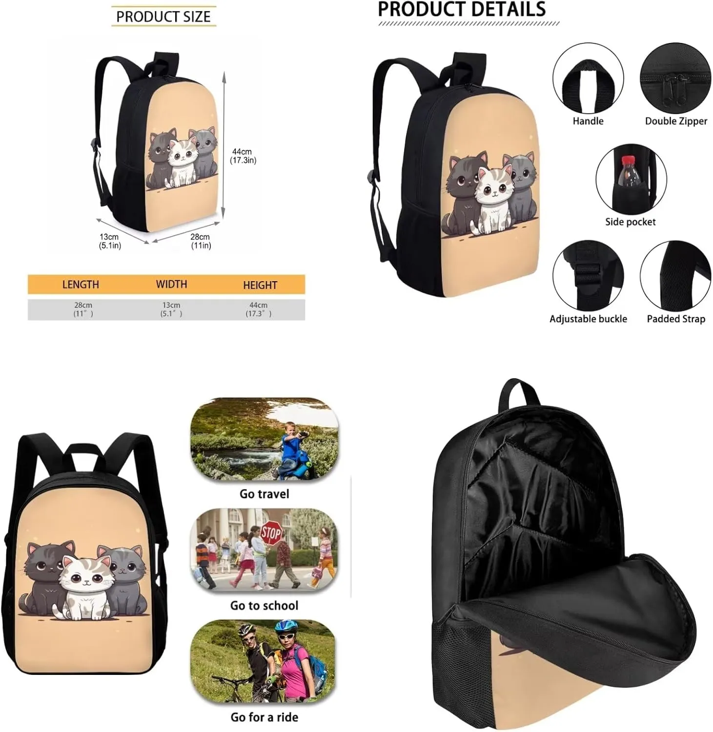 Showudesigns Cute Cat School Bag With Lunch Bag for Girls 7-10/10-12 Kids Backpack Boys Primary Elementary School Bookbag Lunchbox Pencil Pen Case Middle School Students Book Bags 17inch Schoolbags