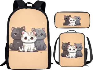 Showudesigns Cute Cat School Bag With Lunch Bag for Girls 7-10/10-12 Kids Backpack Boys Primary Elementary School Bookbag Lunchbox Pencil Pen Case Middle School Students Book Bags 17inch Schoolbags