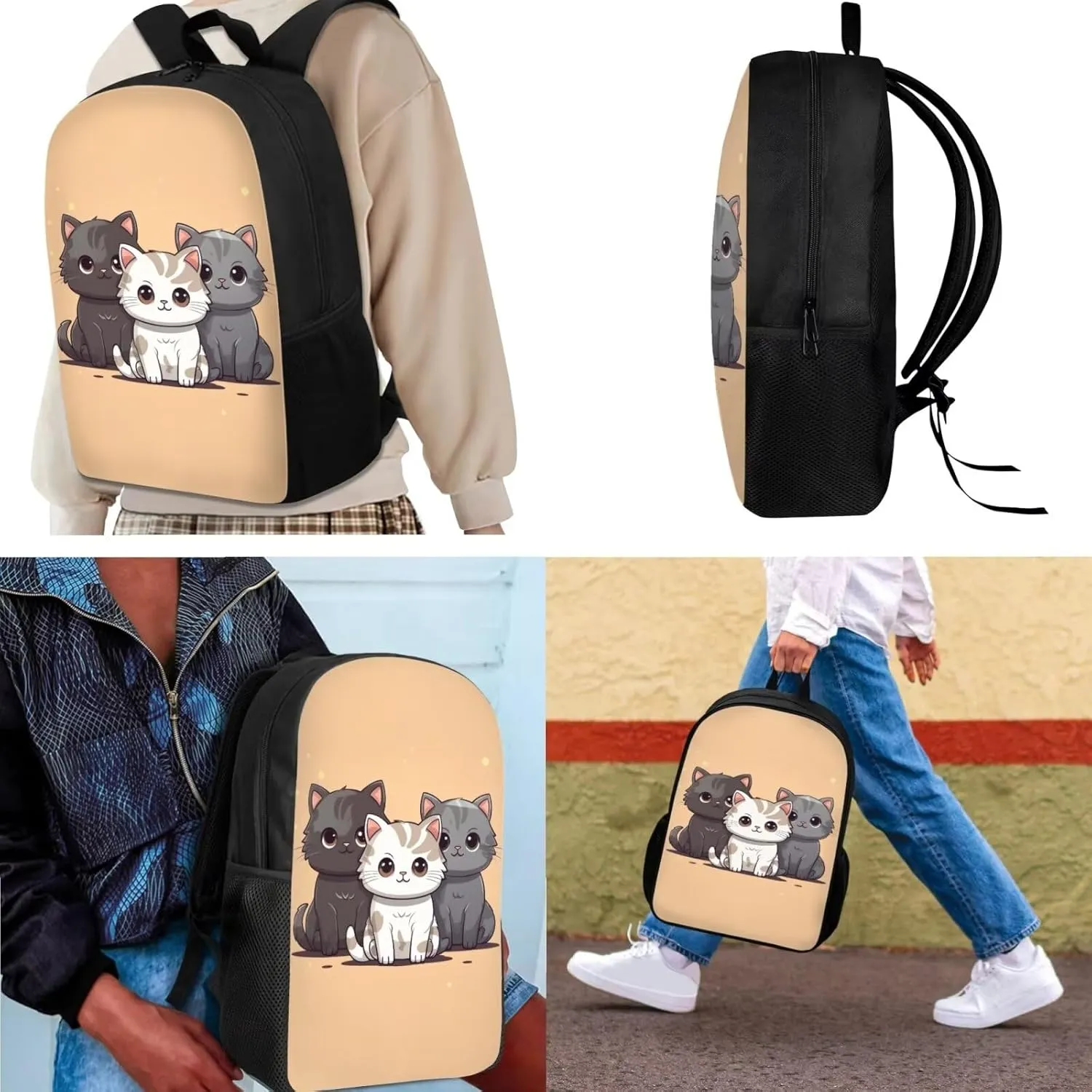 Showudesigns Cute Cat School Bag With Lunch Bag for Girls 7-10/10-12 Kids Backpack Boys Primary Elementary School Bookbag Lunchbox Pencil Pen Case Middle School Students Book Bags 17inch Schoolbags