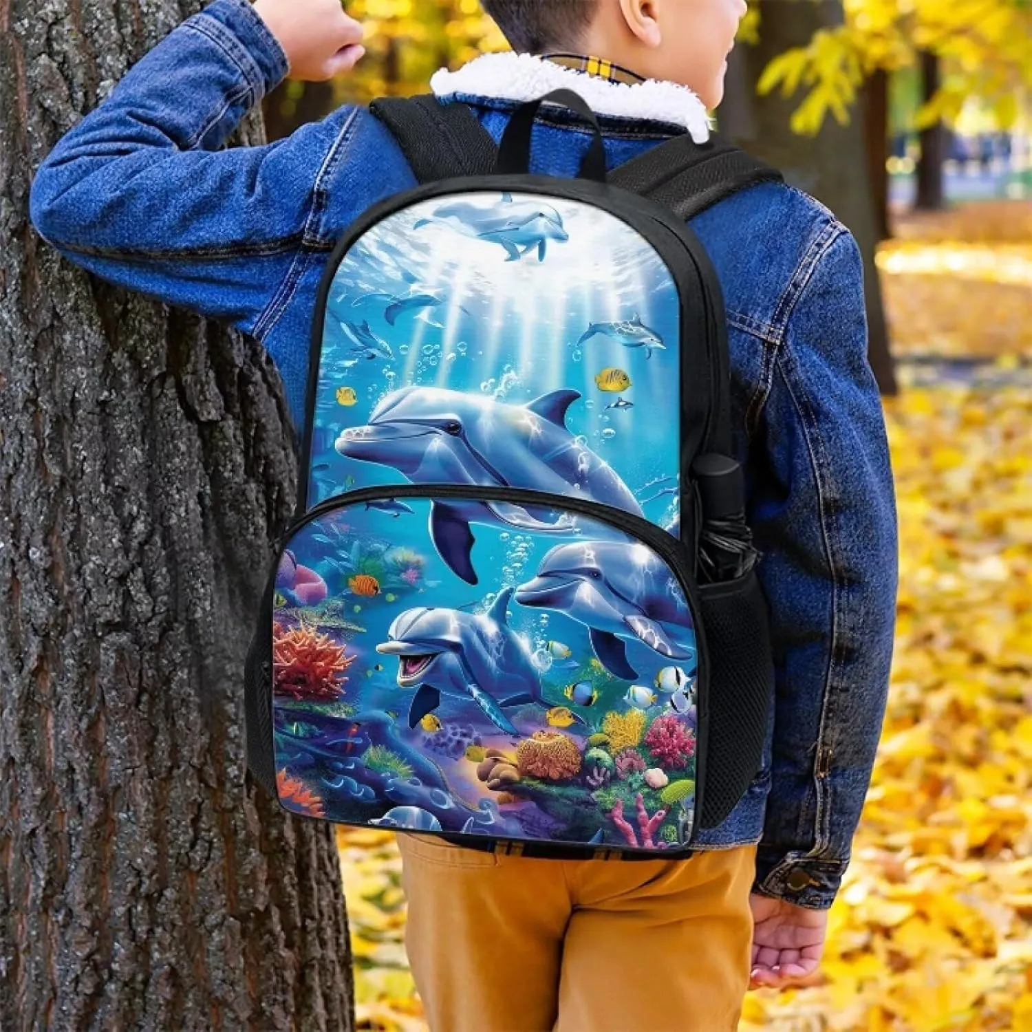 Showudesigns Dolphin School Backpack for Girls 10-12 12-14 Teen Bookbag Middle School Bag With Padded Straps Primary High School Students Book Bags 6th Grade 17inch Casual Daypack Rucksack