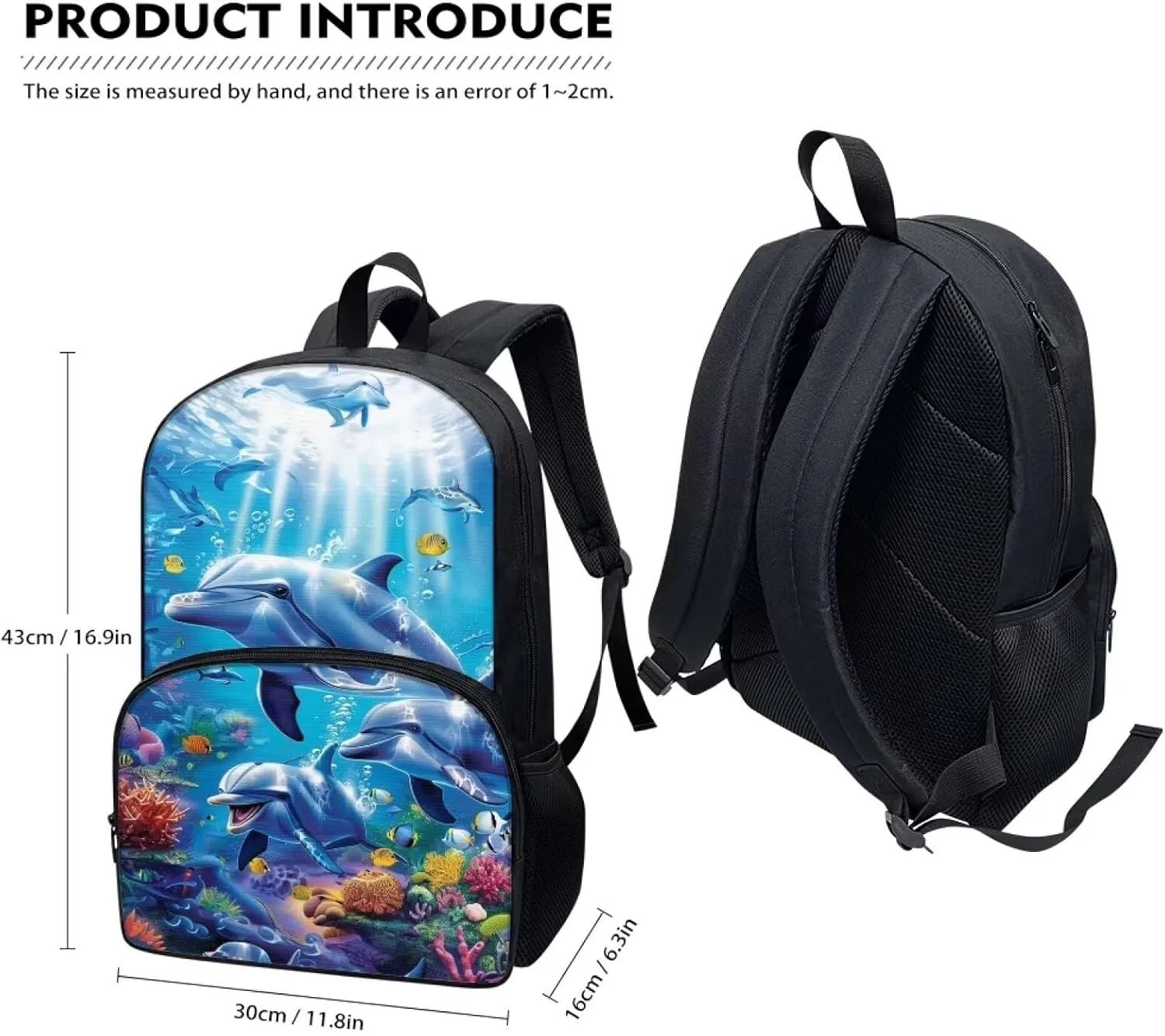 Showudesigns Dolphin School Backpack for Girls 10-12 12-14 Teen Bookbag Middle School Bag With Padded Straps Primary High School Students Book Bags 6th Grade 17inch Casual Daypack Rucksack
