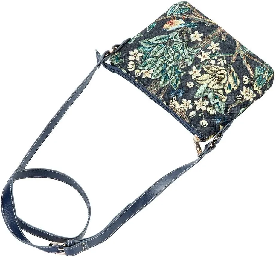 Signare Tapestry Tote Bag, Crossbody Bag and Cosmetic Makeup Bag for Women with William Morris Tree of Life in Blue backdrop