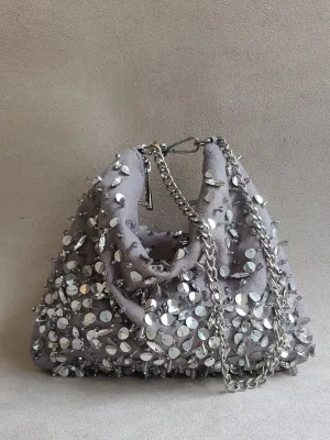 Silver Grey Hobo Potli cum Shoulder Bag