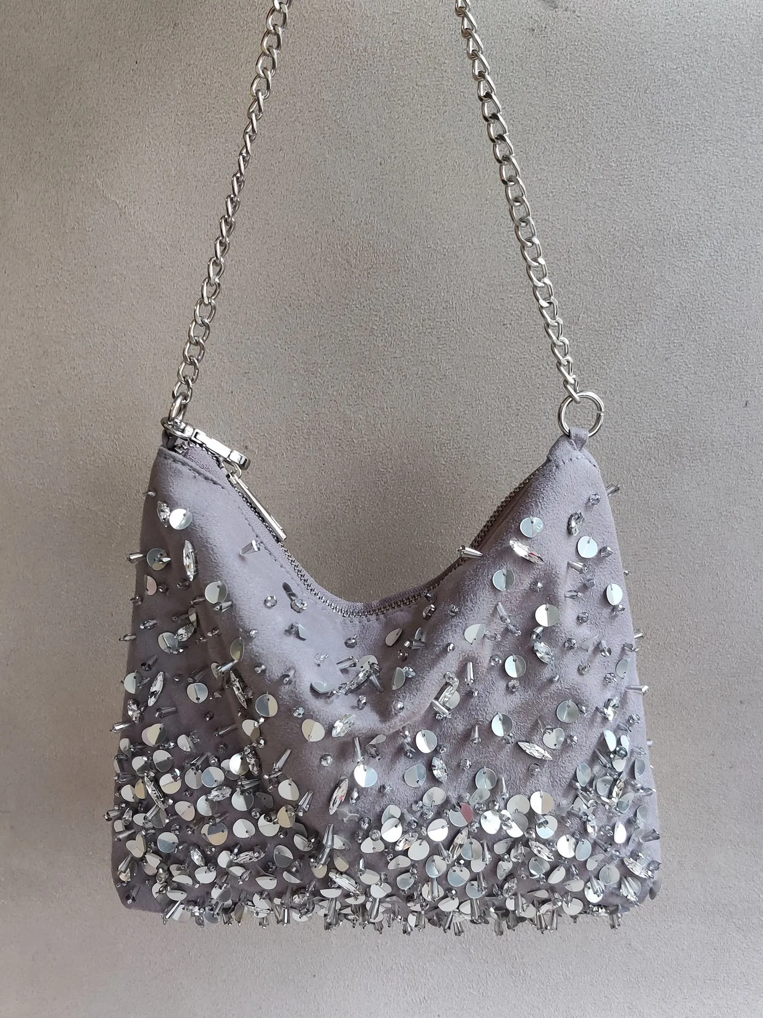 Silver Grey Hobo Potli cum Shoulder Bag