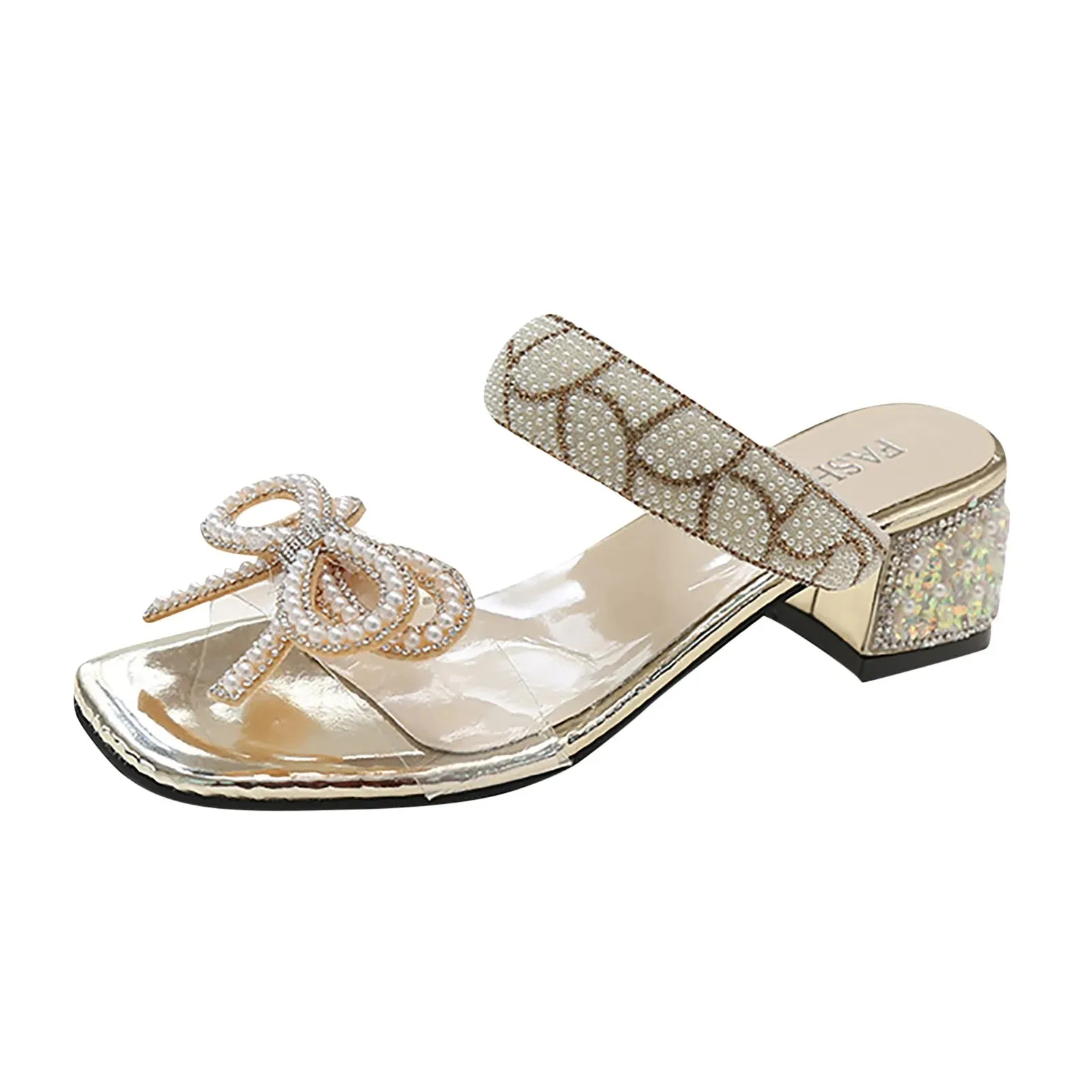 Silver High Heel For Woman Casual String Bead Shoes Platform Sandals Square Toe White Female Footwear Elegant Office Lady Shoes