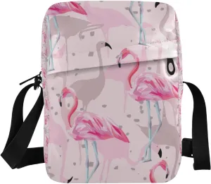 Sinestour Pink Flamingo Messenger Bag for Women Men Crossbody Shoulder Bag Cellphone Wallet Bag Mens Purse Satchel with Adjustable Strap for Travel Sports Running Cycling