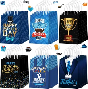 Sinload 24 Pcs Fathers Day Party Gift Bags Happy Father's Day Paper Bags with Handles Dad Treat Goodie Present Boxes Blue Black Party Supplies for Dads Men Anniversary Birthday Decor