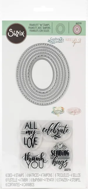 Sizzix Framelits Die Set with Stamps Layered Oval, 6-Pack, MultiColor