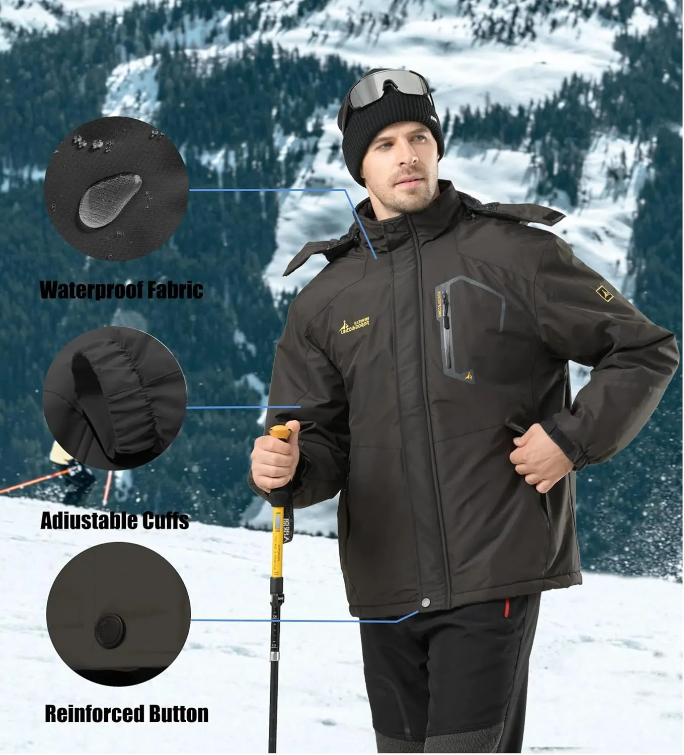 Ski Jacket for Men Waterproof Warm Winter Snow Coat for Hiking
