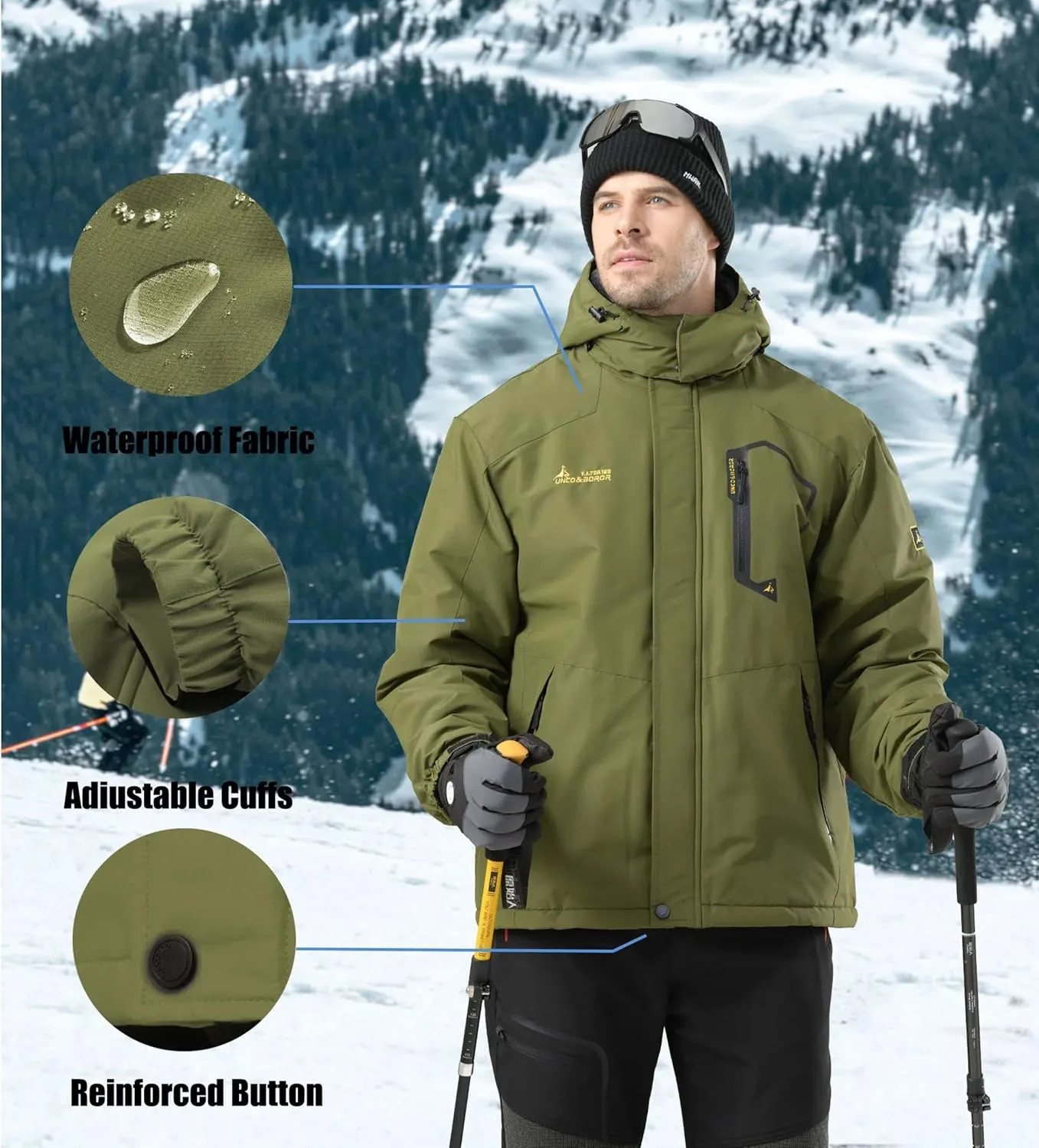 Ski Jacket for Men Waterproof Warm Winter Snow Coat for Hiking