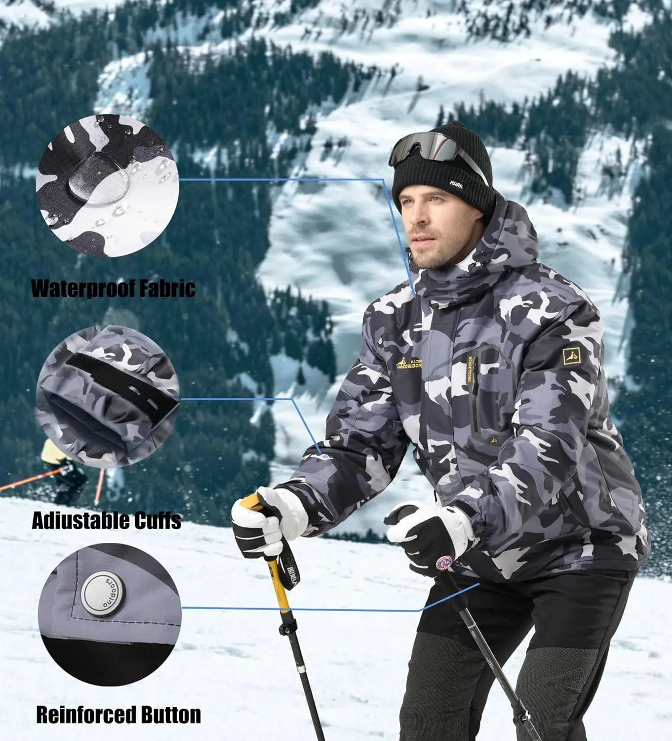 Ski Jacket for Men Waterproof Warm Winter Snow Coat for Hiking