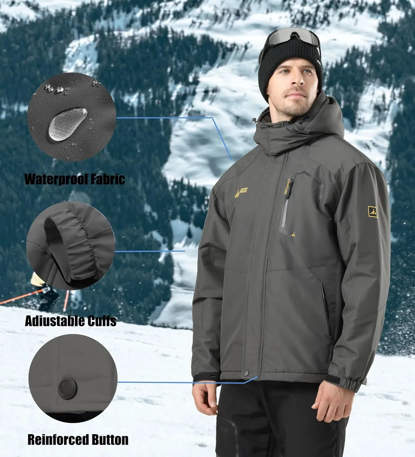 Ski Jacket for Men Waterproof Warm Winter Snow Coat for Hiking