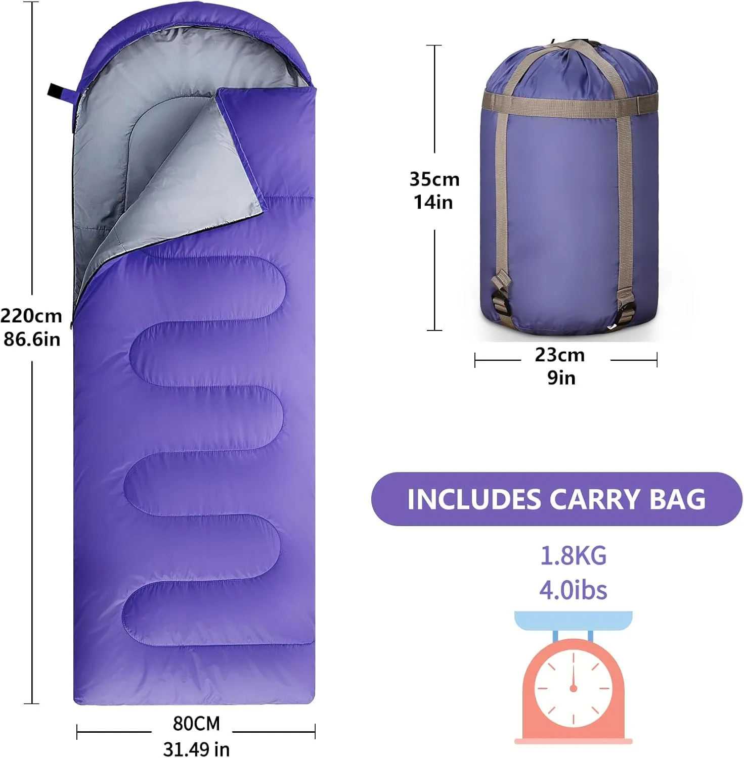 Sleeping Bags for Adults, Teens & Kids - Use for 3-4 Seasons, Warm & Cold Weather - Lightweight,Waterproof, Use for Backpacking, Hiking and Camping