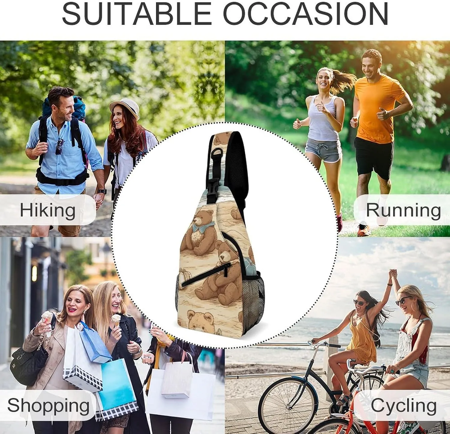 Sling Backpack Crossbody for Man Woman Bear on The Beach Cross Body Adjustable Chest Bag