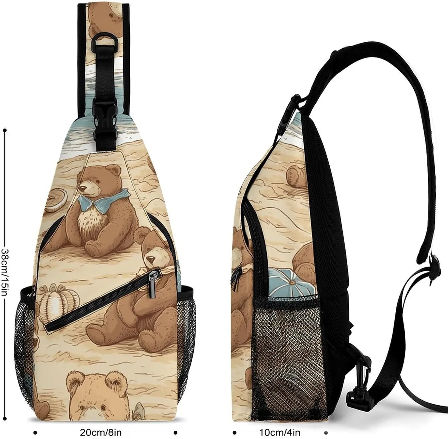 Sling Backpack Crossbody for Man Woman Bear on The Beach Cross Body Adjustable Chest Bag