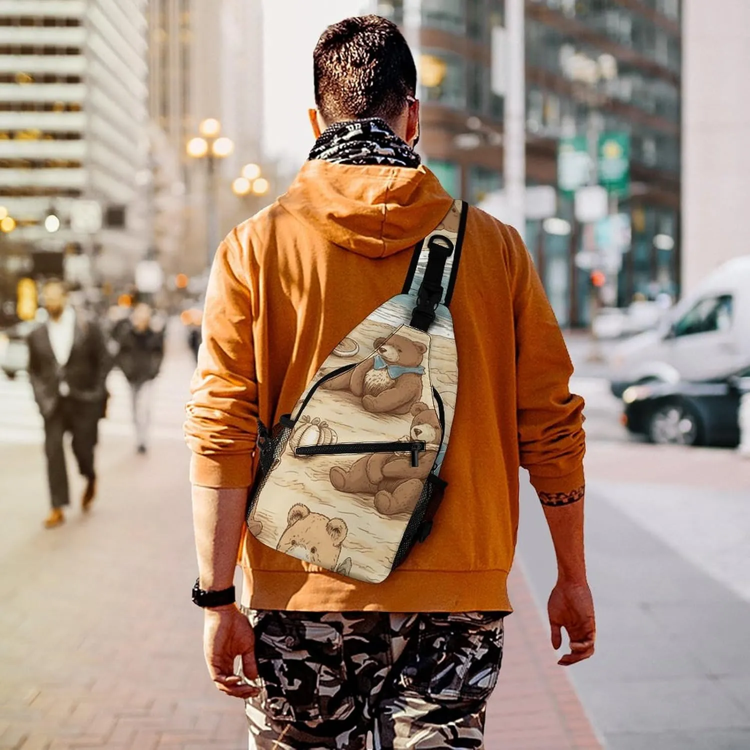 Sling Backpack Crossbody for Man Woman Bear on The Beach Cross Body Adjustable Chest Bag
