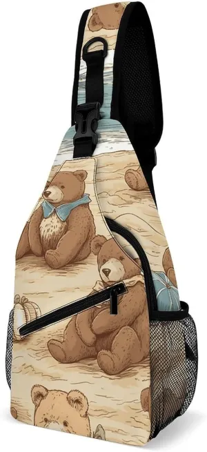 Sling Backpack Crossbody for Man Woman Bear on The Beach Cross Body Adjustable Chest Bag