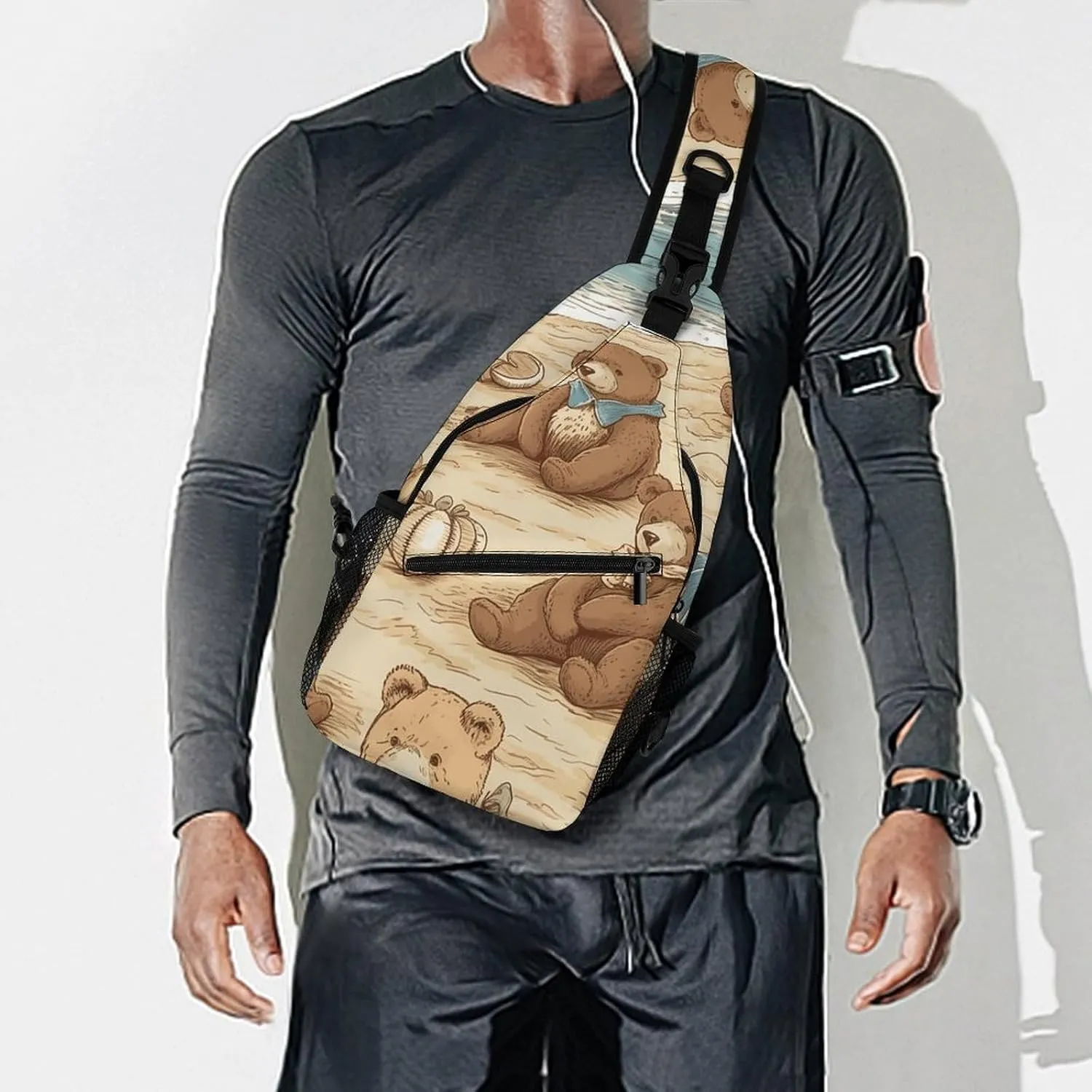 Sling Backpack Crossbody for Man Woman Bear on The Beach Cross Body Adjustable Chest Bag