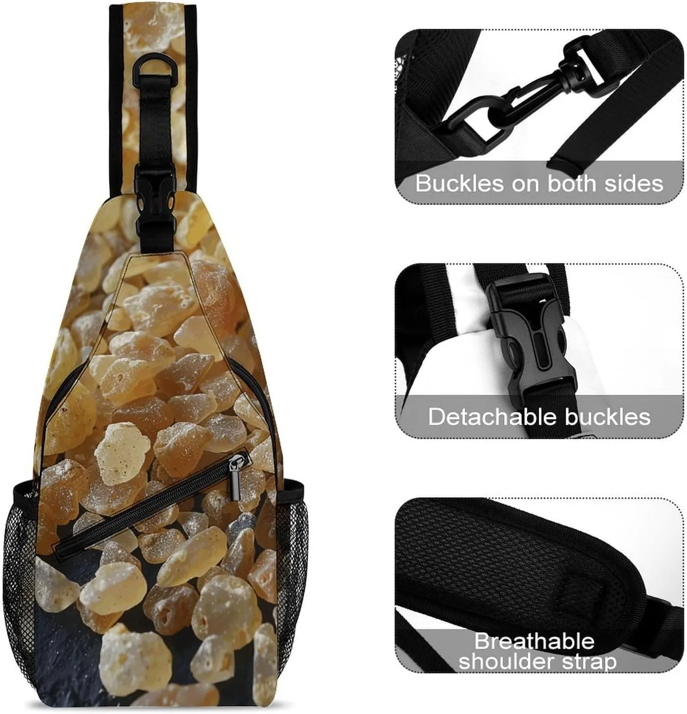Sling Backpack Crossbody for Man Woman Brown Oval Beads Cross Body Adjustable Chest Bag