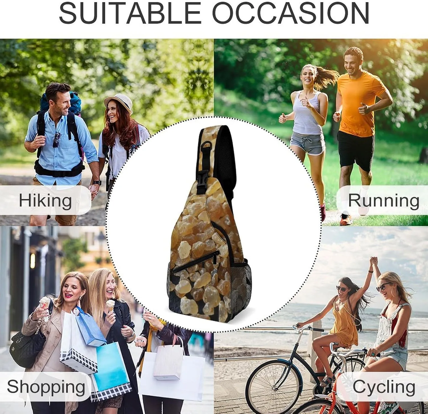 Sling Backpack Crossbody for Man Woman Brown Oval Beads Cross Body Adjustable Chest Bag