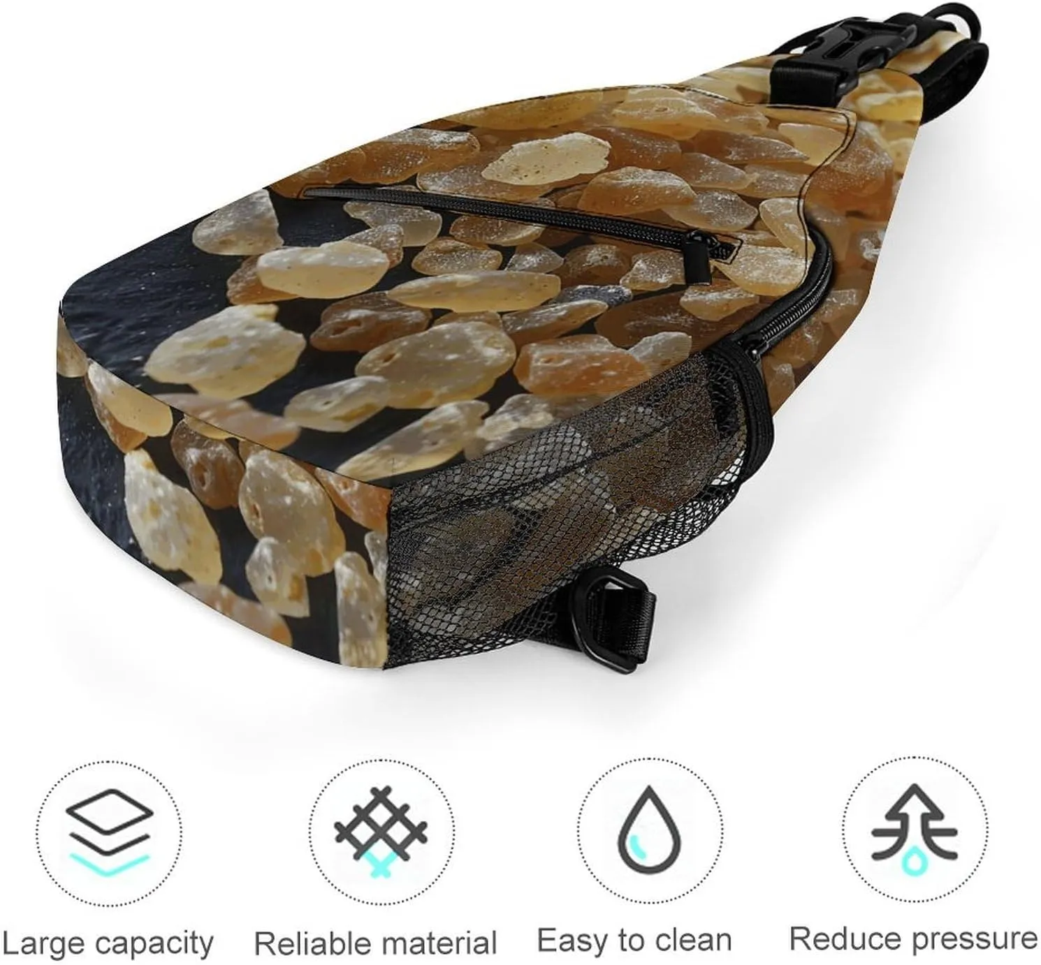Sling Backpack Crossbody for Man Woman Brown Oval Beads Cross Body Adjustable Chest Bag