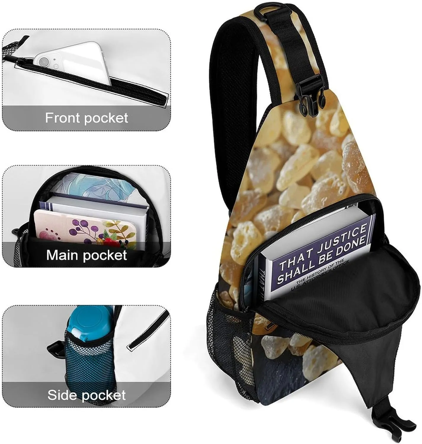 Sling Backpack Crossbody for Man Woman Brown Oval Beads Cross Body Adjustable Chest Bag