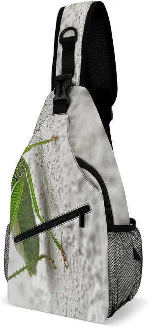 Sling Backpack Crossbody for Man Woman Green Grasshopper Image Cross Body Adjustable Chest Bag