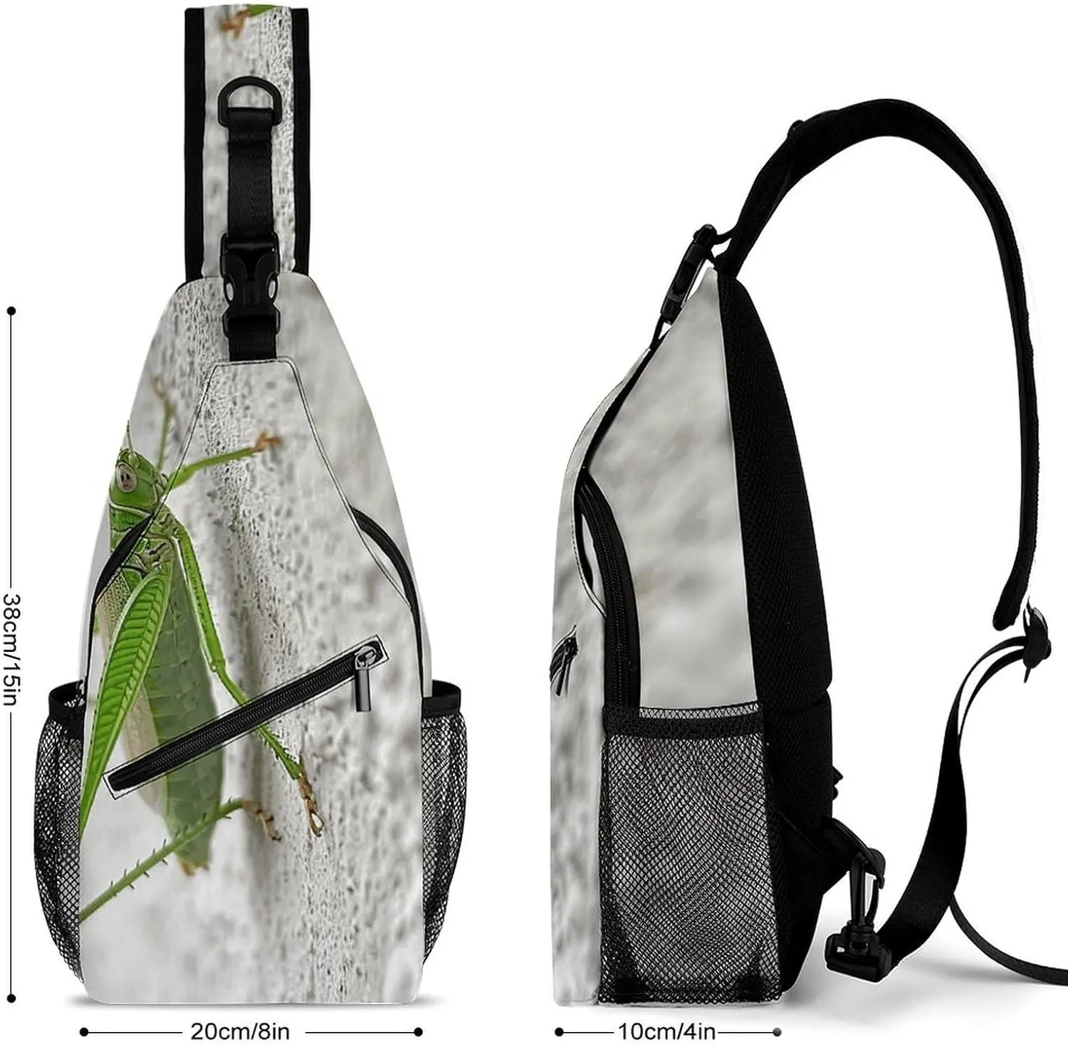 Sling Backpack Crossbody for Man Woman Green Grasshopper Image Cross Body Adjustable Chest Bag
