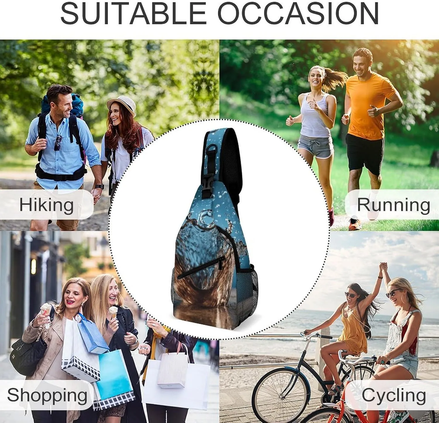 Sling Backpack Crossbody for Man Woman Water Droplets Cross Body Adjustable Chest Bag