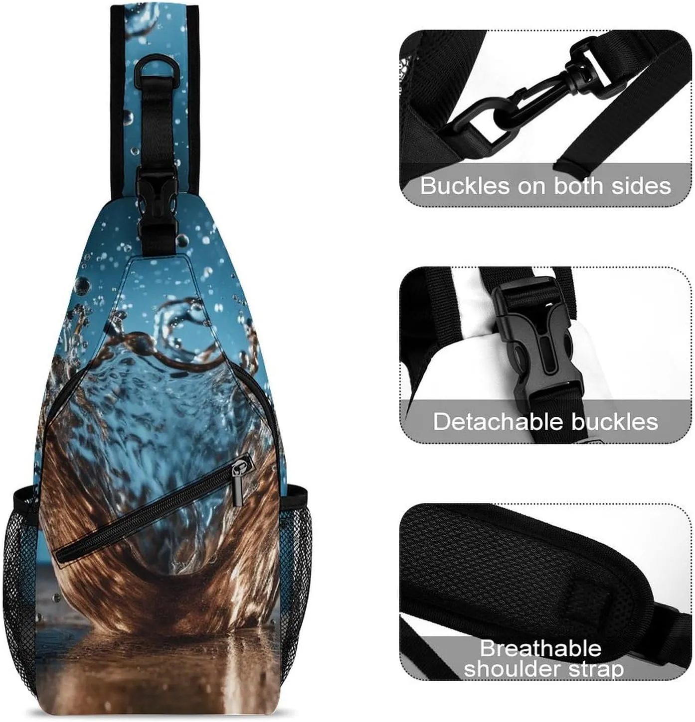 Sling Backpack Crossbody for Man Woman Water Droplets Cross Body Adjustable Chest Bag