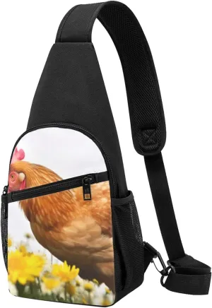 Sling Bag Backpack for Men Women Crossbody hen and flower Chest Bag Crossbody Bag for Travel Sport Running