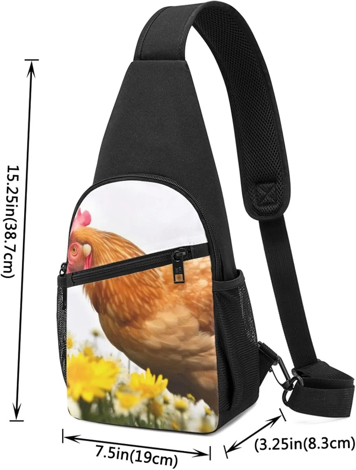 Sling Bag Backpack for Men Women Crossbody hen and flower Chest Bag Crossbody Bag for Travel Sport Running