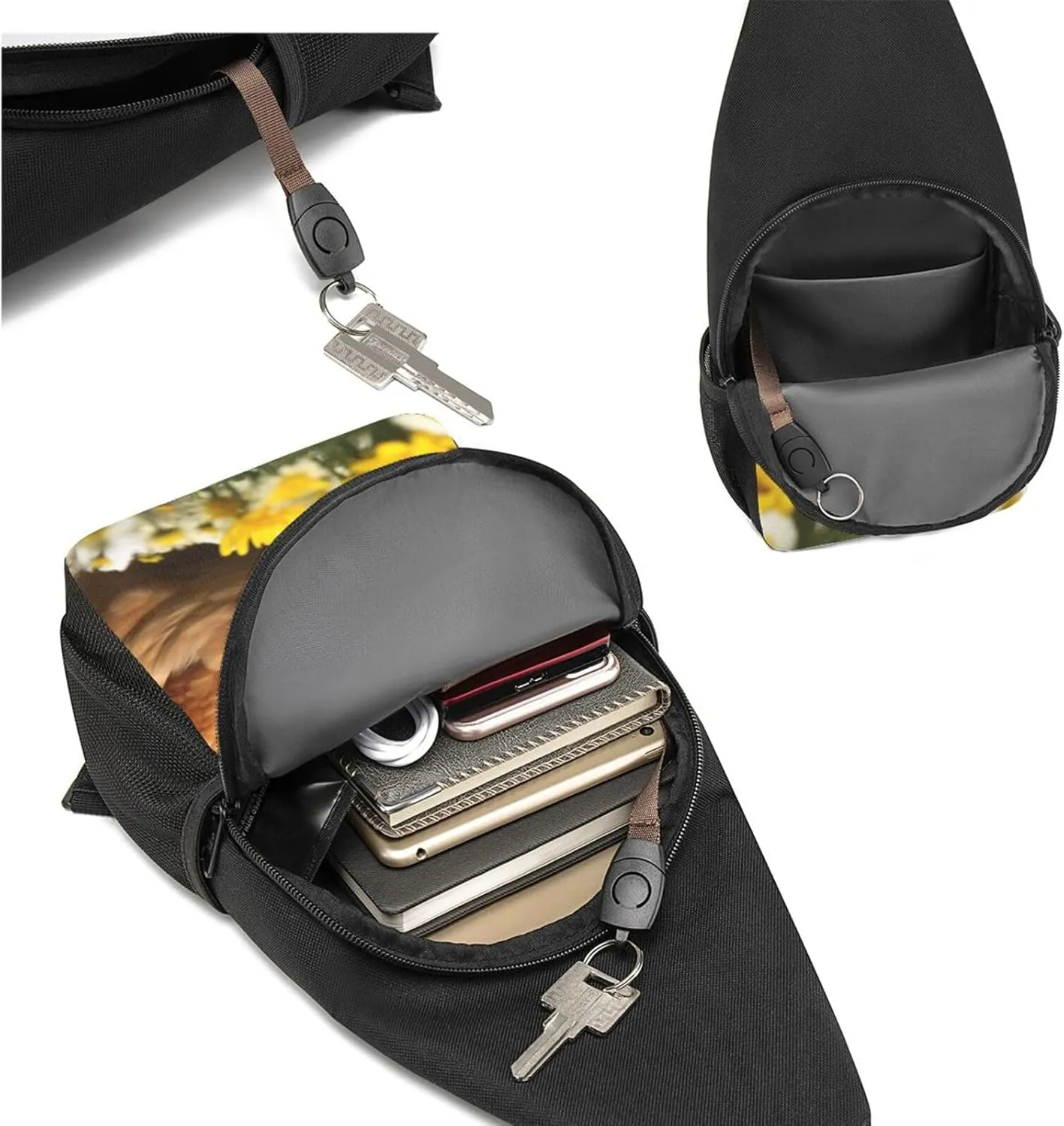 Sling Bag Backpack for Men Women Crossbody hen and flower Chest Bag Crossbody Bag for Travel Sport Running