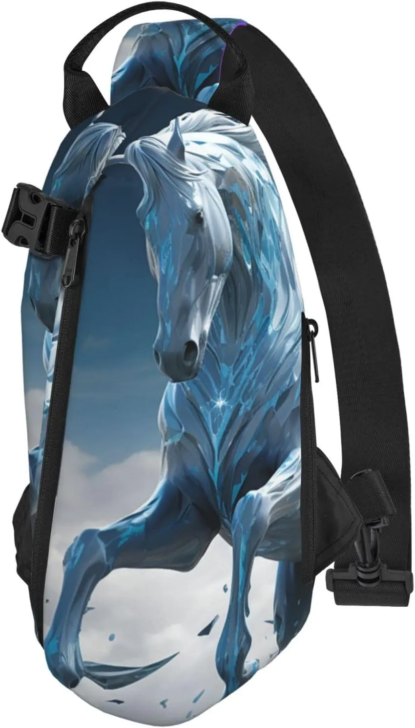 Sling Bag Crossbody Backpack for Men Women Blue Ice Horse Chest Bag Crossbody Bag for Travel Sport Running
