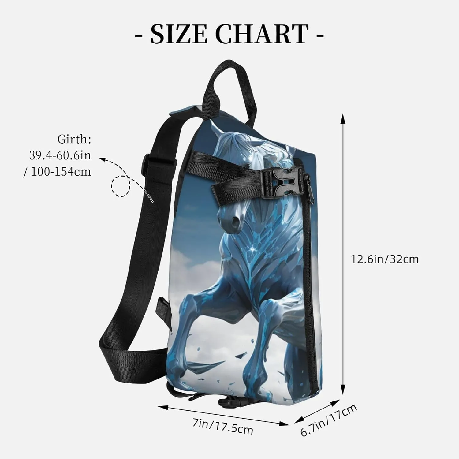 Sling Bag Crossbody Backpack for Men Women Blue Ice Horse Chest Bag Crossbody Bag for Travel Sport Running
