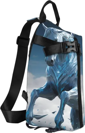 Sling Bag Crossbody Backpack for Men Women Blue Ice Horse Chest Bag Crossbody Bag for Travel Sport Running